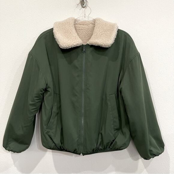Outerknown Windrift Reversible Sherpa Bomber-Style Army Green & Cream Jacket - S - Picture 1 of 16